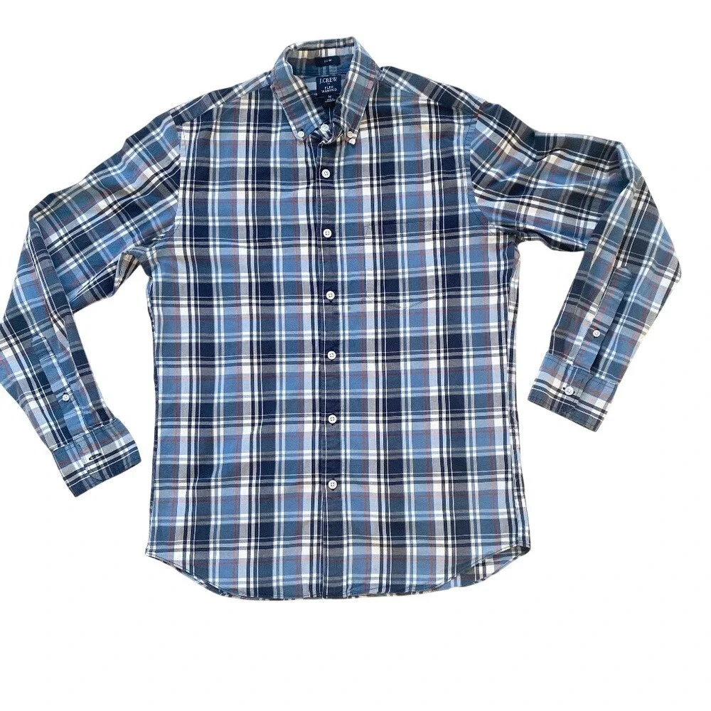 J.Crew Button Down Shirt Flex Washed Slim Plaid, Mens M Blue‎ BB716